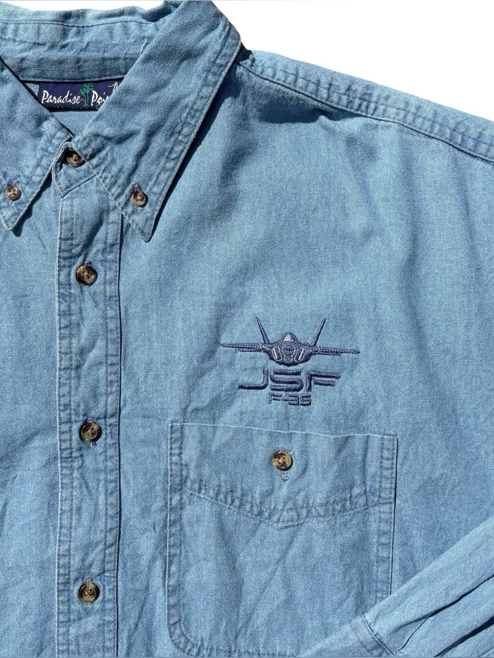 Vintage Lockheed Martin F-35 JSF Lightning II Embroidered Denim Shirt 3XL